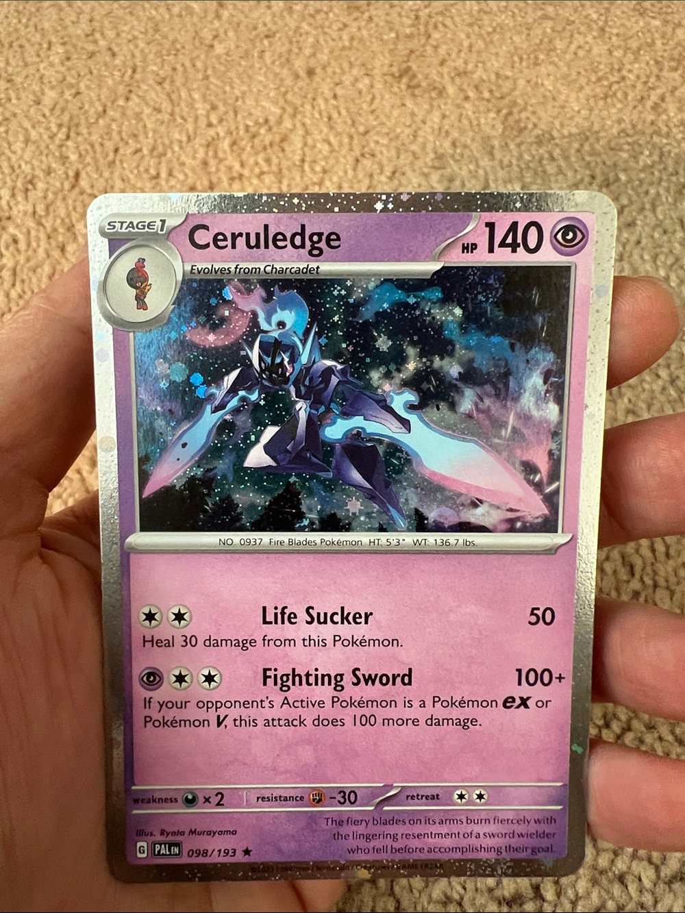 Pokemon Ceruledge Purple and Black Holo Trading Card